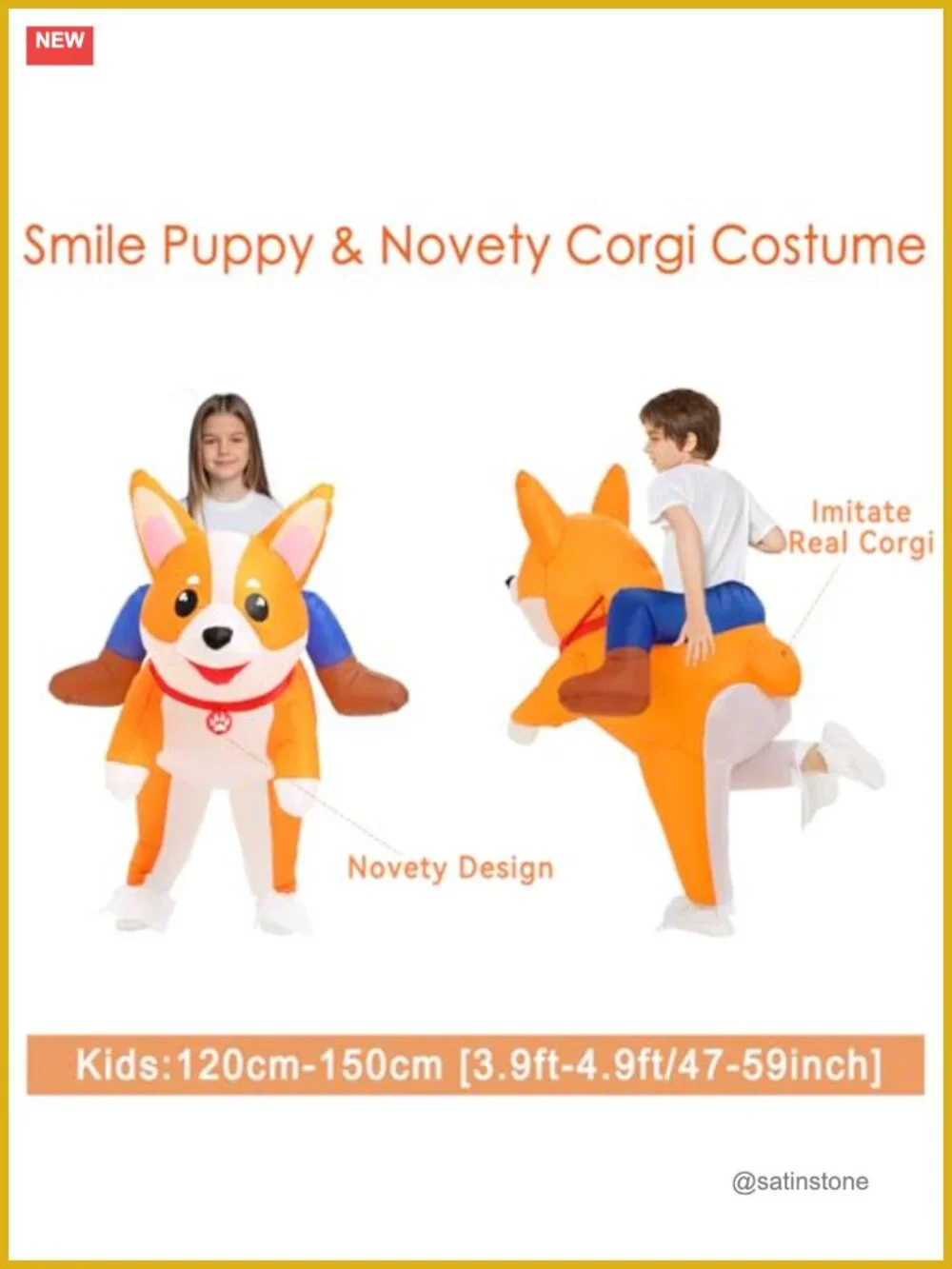 Inflatable Corgi Dog Costume Kids Halloween Blow Up Ride On Animal Suit Cosplay